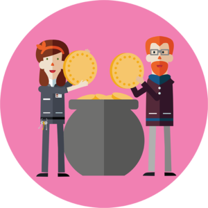 Feature Image - Man and woman beside pension pot, pink background
