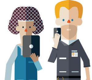 character illustration - two people with digital devices
