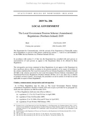 The Local Government Pension Scheme (Amendment) Regulations (Northern Ireland) 2019 thumbnail