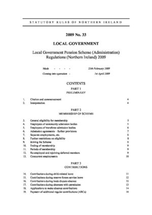 Local Government Pension Scheme (Administration) Regulations (Northern Ireland) 2009 (SRNI 2009 No. 33) thumbnail