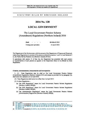 The Local Government Pension Scheme (Amendment) Regulations (Northern Ireland) 2016 thumbnail