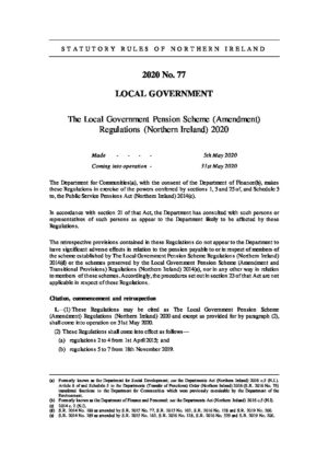 The Local Government Pension Scheme (Amendment) Regulations (NI) 2020 thumbnail
