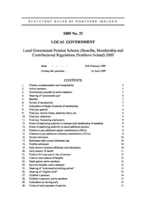 Local Government Pension Scheme (Benefits, Membership and Contributions) Regulations (Northern Ireland) 2009 (SRNI 2009 No. 32) thumbnail