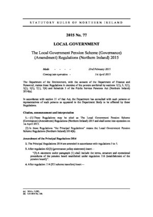 The Local Government Pension Scheme (Governance) (Amendment) Regulations (Northern Ireland) 2015 thumbnail