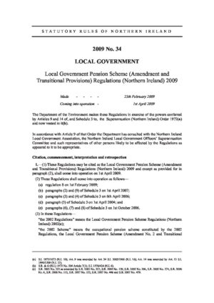 Local Government Pension Scheme (Amendment and Transitional Provisions) Regulations (Northern Ireland) 2009 (SRNI 2009 No. 34) thumbnail