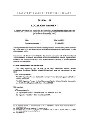 Local Government Pension Scheme (Amendment) Regulations (Northern Ireland) 2010 (SRNI 2010 No. 164) thumbnail