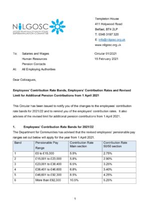 Circular 01/2021 – Employees’ Contribution Rate Bands, Employers’ Contribution Rates and Revised Limit for Additional Pension Contributions from 1 April 2021 thumbnail