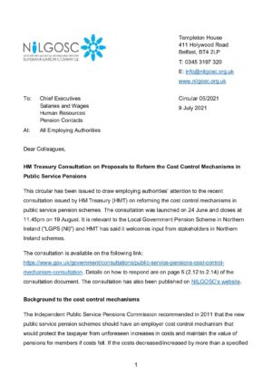 Circular 05/2021 – HM Treasury Consultation on Proposals to Reform the Cost Control Mechanisms in Public Service Pensions thumbnail