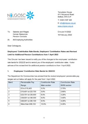Circular 01/2022 – Employees’ Contribution Rate Bands, Employers’ Contribution Rates and Revised Limit for Additional Pension Contributions from 1 April 2022 thumbnail