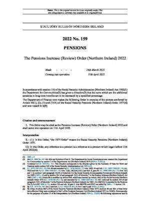 Pensions Increase (Review) Order (Northern Ireland) 2022 thumbnail
