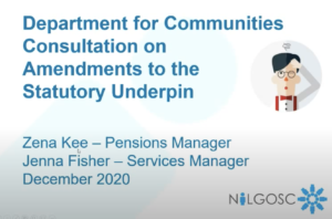 Image: video thumbnail - McCloud Seminar "Department for Communities Consultation on Amendments to the Statutory Underpin" Zena Kee - Pensions Manager Jenna Fisher - Services Manager December 2020
