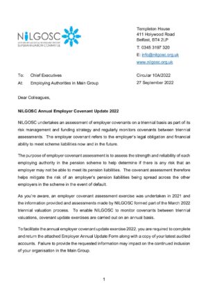 Circular 10A/2022 – NILGOSC Annual Employer Covenant Update 2022 thumbnail