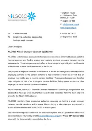 Circular 10C/2022 – NILGOSC Annual Employer Covenant Update 2022 thumbnail