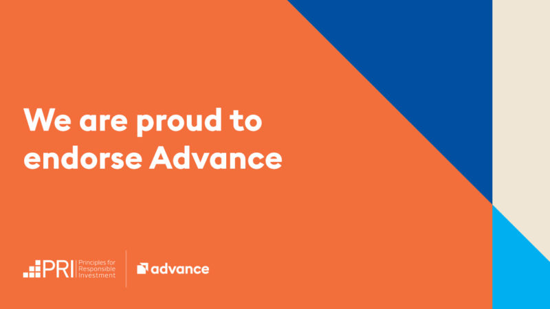 Image: Banner: "We are proud to endorse advance" PRI - Principles for Responsible Investment Advance