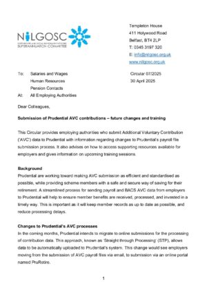 Circular 07/2025 Submission of Prudential AVC contributions thumbnail