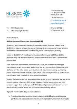 Circular 12/2022 – NILGOSC’s Annual Report and Accounts 2021-22 thumbnail