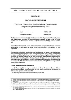 The Local Government Pension Scheme (Amendment) Regulations (Northern Ireland) 2023 thumbnail