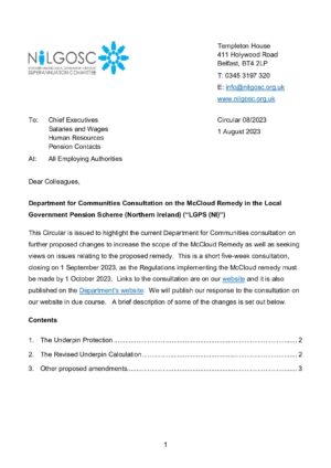 Circular 08/2023 – Department for Communities Consultation on the McCloud Remedy in the Local Government Pension Scheme (Northern Ireland) (“LGPS (NI)”) thumbnail