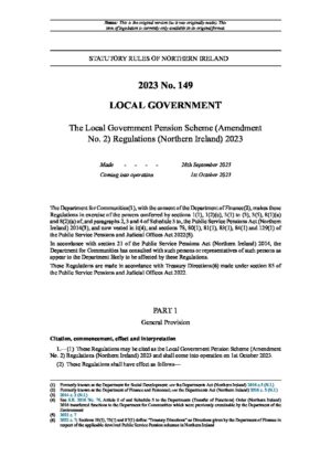 The Local Government Pension Scheme (Amendment No. 2) Regulations (Northern Ireland) 2023 thumbnail
