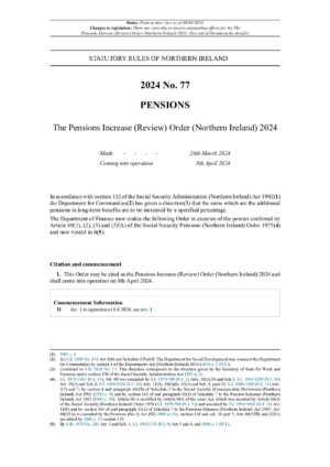 Document thumbnail: The Pensions Increase (Review) Order (Northern Ireland) 2024