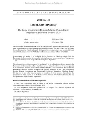 The Local Government Pension Scheme (Amendment) Regulations (Northern Ireland) 2024 thumbnail