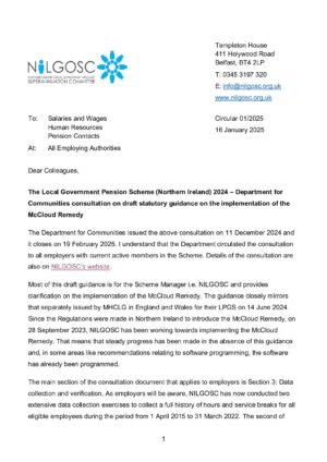 Document thumbnail: Circular 01/2025 DfC Consultation on McCloud Remedy