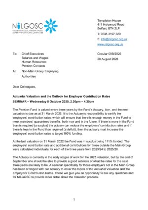 Circular 09B/2025 – Actuarial Valuation and the Outlook for Employer Contribution Rates (Non-Main group of employing authorities) thumbnail