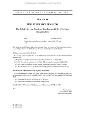 Public Service Pensions Revaluation Order (NI) 2026 thumbnail