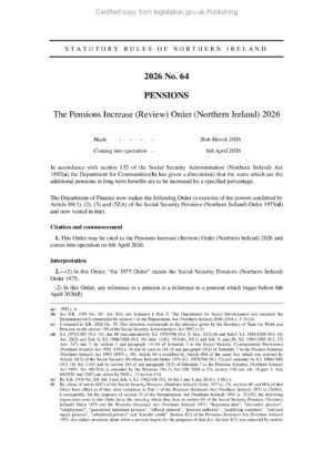 The Pensions Increase (Review) Order (Northern Ireland) 2026 thumbnail