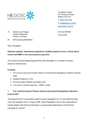 Document thumbnail: Circular 09/2026 – LGPS (NI) Amendment Regulations