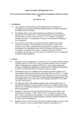 Explanatory Memorandum – LGPS (Amendment) Regulations (NI) 2026 thumbnail