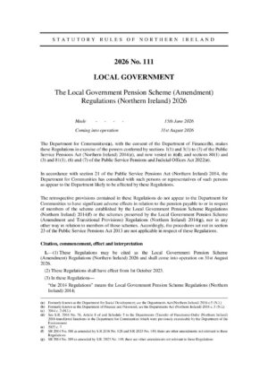 Local Government Pension Scheme (Amendment) Regulations (NI) 2026 thumbnail