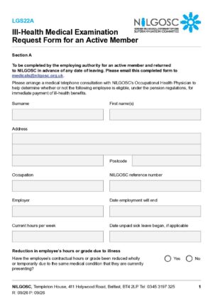 Document thumbnail: LGS22A – Ill-Health Medical Examination Request Form [Active Member]